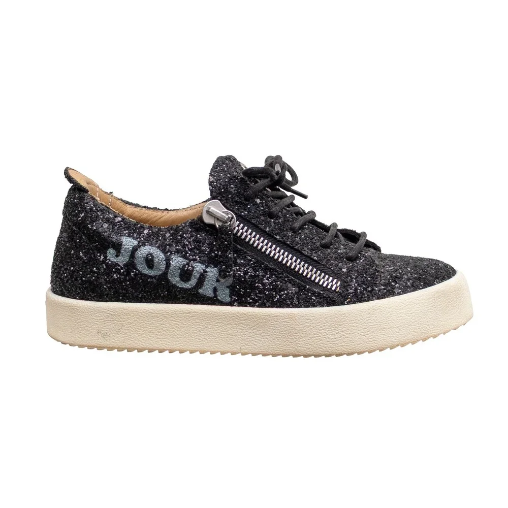 Giuseppe Zanotti Black Glitter Jour Nuit Side Zip Sneakers EU 37 US 7